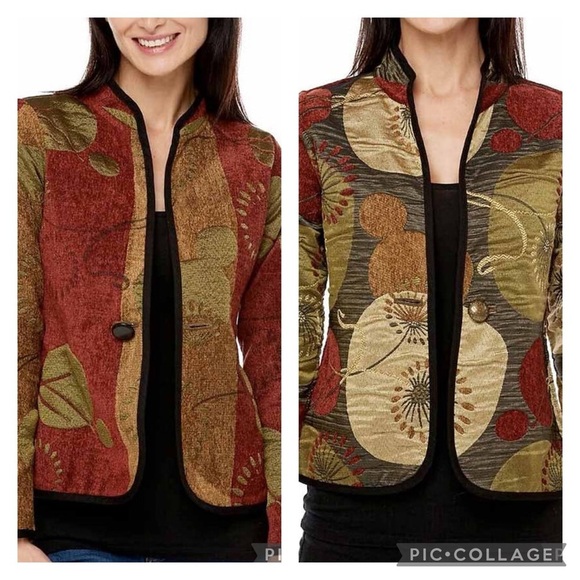 Trimdin Art to Wear Reversible Classic Lily Pad Earthy Autumn Jacket Siz… - Picture 1 of 14